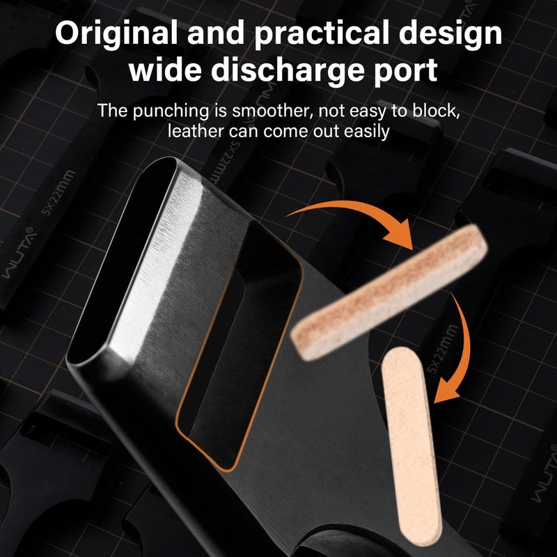 WUTA 6 Pcs Leather Belt Hole Puncher Oval Cutter Strap Watch Band Flat Punches Heavy Duty Oblong Tools for Leathercrafting (2 * 10+2 * 15+3 * 10+3 * 15+4 * 10+4 * 15) - Image 3